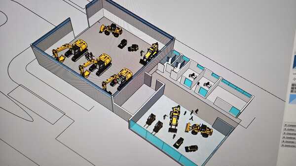 Plano en 3D del diseño de una nave industrial