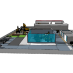 Render isométrico de un centro de maquinaria