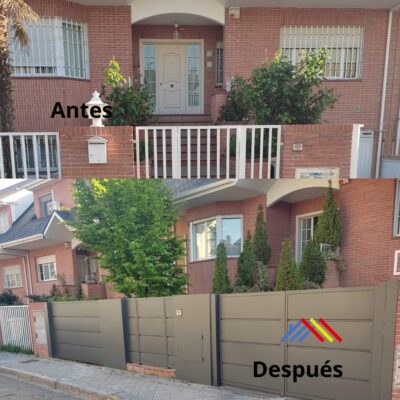 Reforma de la entrada a una vivienda situada en zona de Conde de Orgaz. Foto del antes y del después.