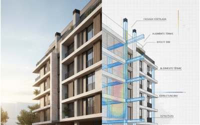 Render arquitectónico con la estética de un modelo BIM